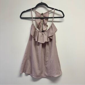 Strawberry Ruffle-Front Spaghetti Strap Camisole in Dusty Mauve Size S
